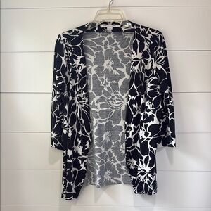 Diane Von Furstenburg Black White Floral Open Cardigan Silk Blend Sweater 12